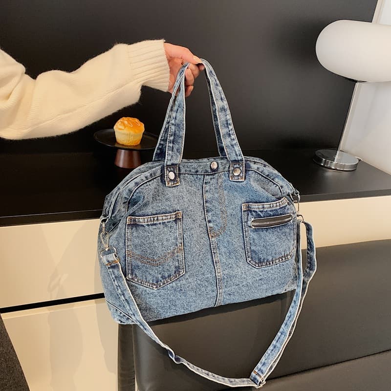 2025 New Denim Tote Bag Women's Retro Large Bag Large Capacity Versatile Casual Shoulder Handbag