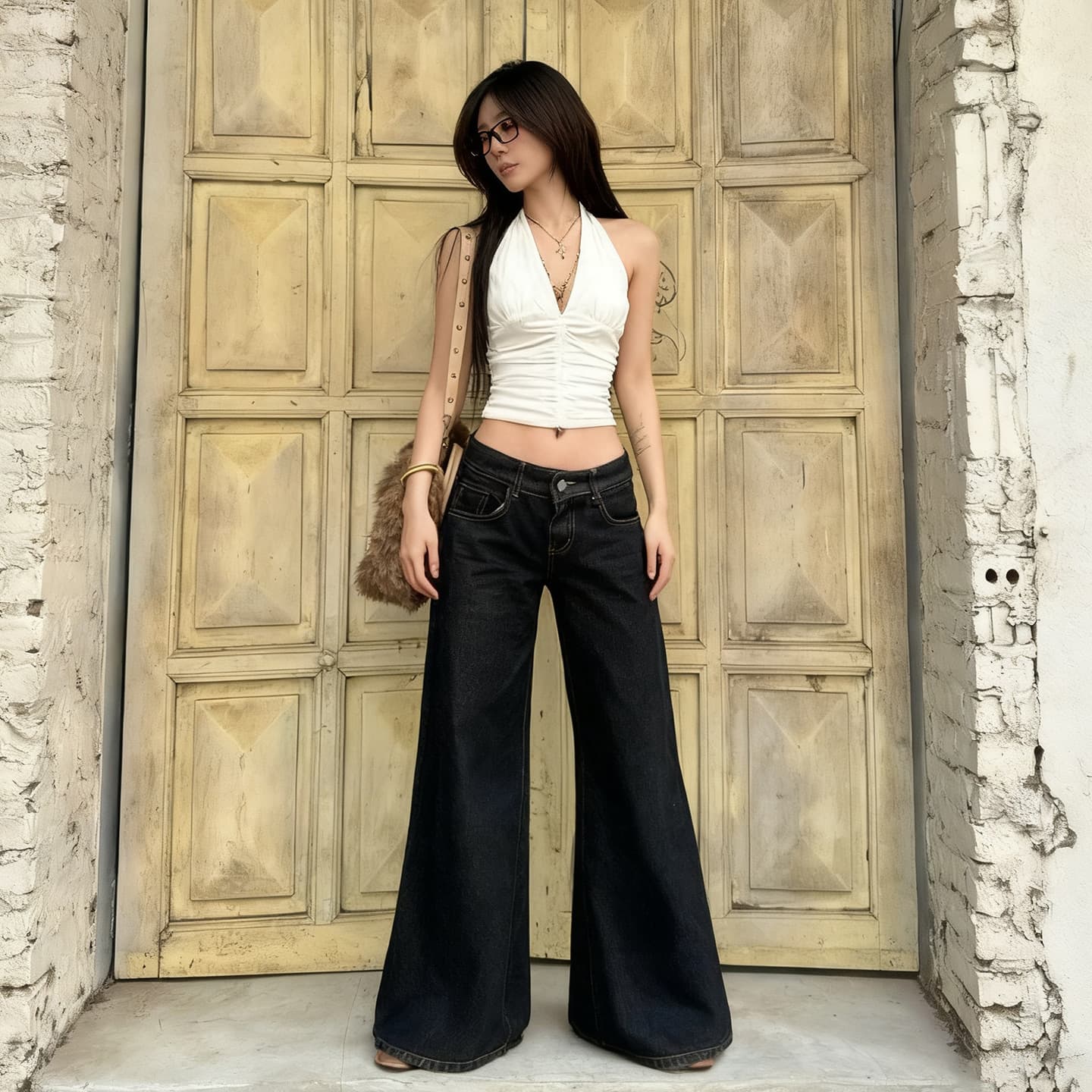 Hong Kong Vintage Style Loose Wide-Leg Jeans Basic Casual Low-Waist Trendy Long Pants for Women