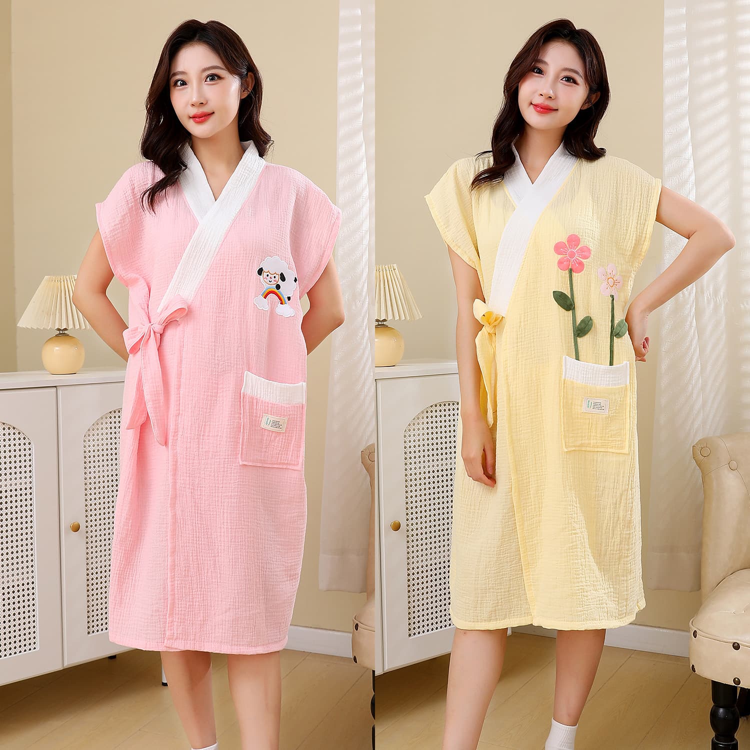 2025 New Pure Cotton Gauze Bath Dress, Home Use Absorbent Tie Soft Bath Towel, Casual Women's Category A Bath Dress