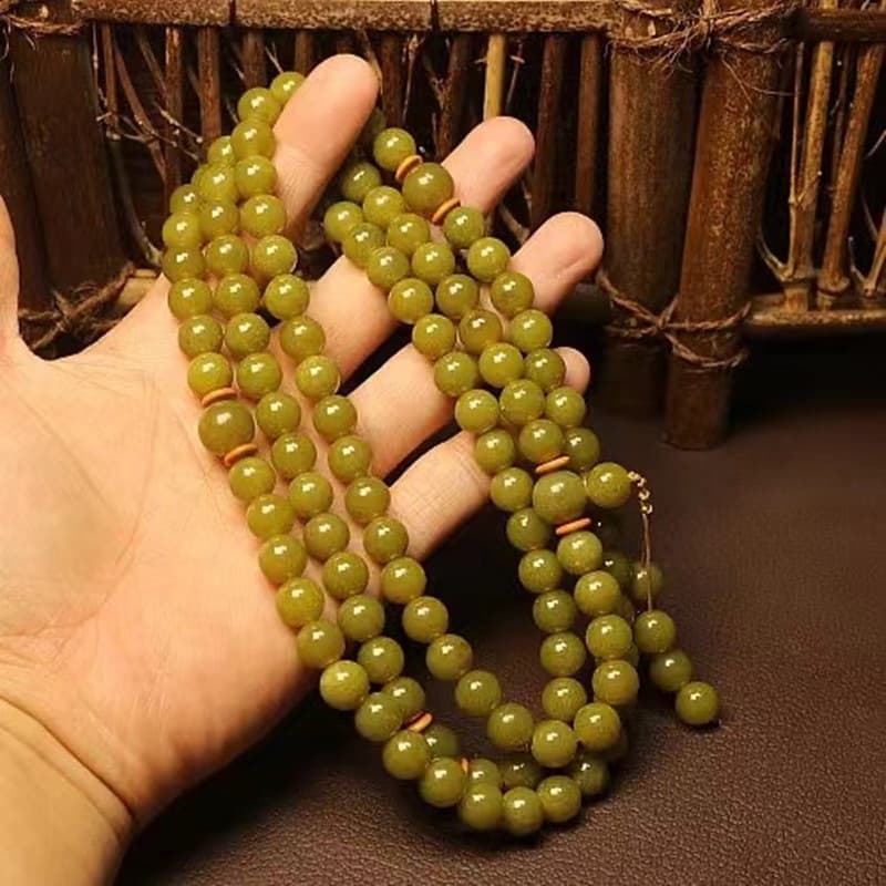 Natural Liaoning Xiuyu Avocado Mother Chain Bracelet Green Gold Jade Necklace Bracelet 108 Buddha Beads Jewelry Wholesale