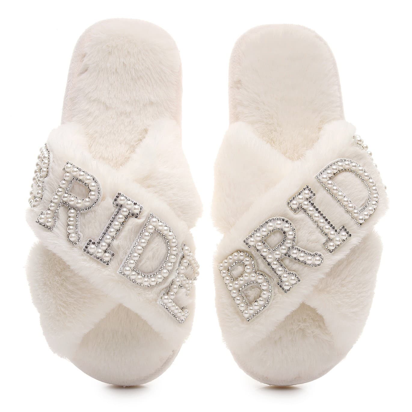 Cross-border Explosive Pearl Diamond Letters BRIDE Bridal Crossed Fool Slippers Bachelor Party Wedding Plush Slippers Women