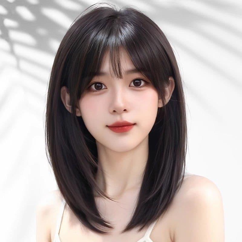 Wig for Women with Medium-Long Hair, Natural Layered Full Head Wig, Bob Style, Collarbone Length, Age-Reducing Full Head Wig