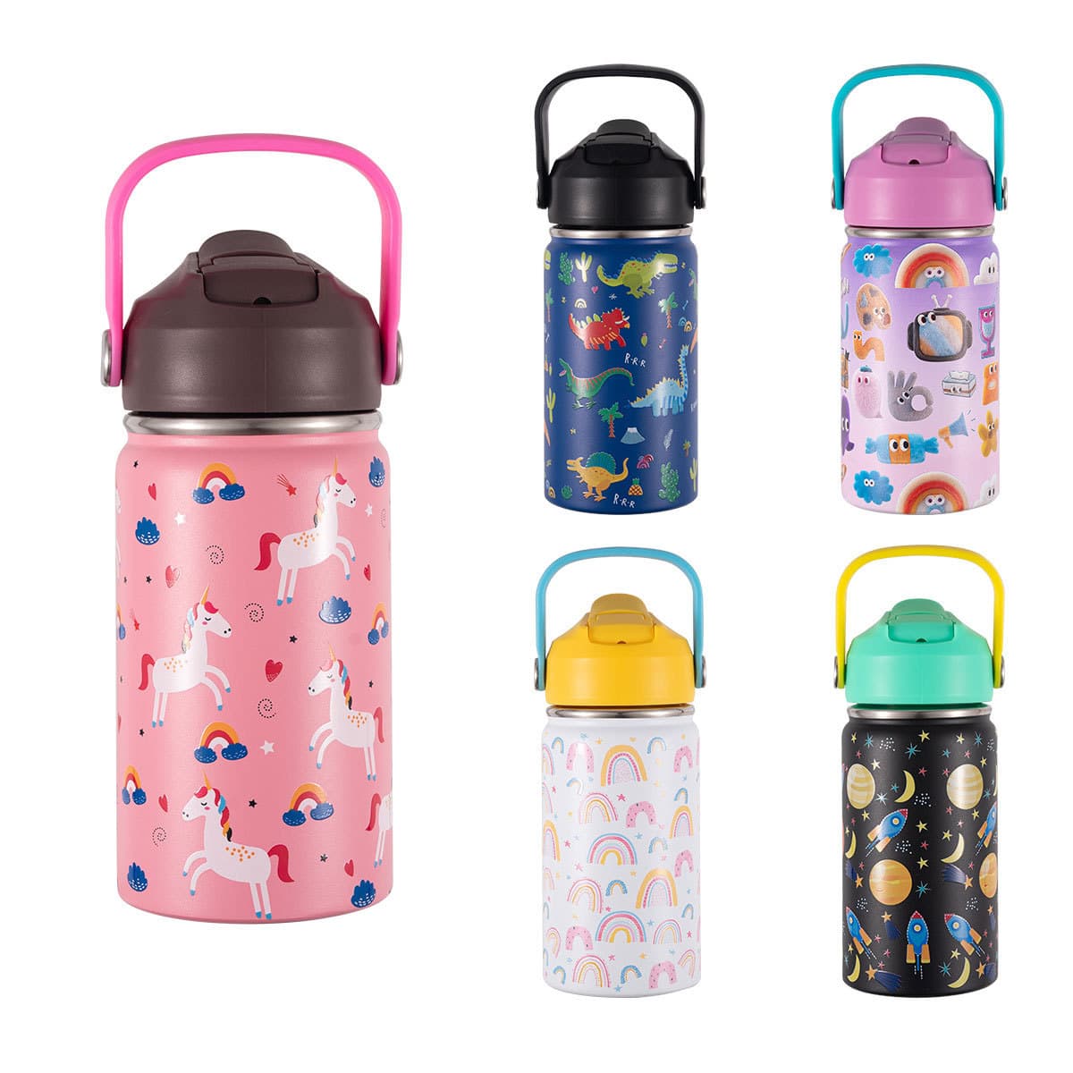 Amazon 304 stainless steel thermos cup, portable water bottle for students, DIY pattern UV printing, custom logo with straw