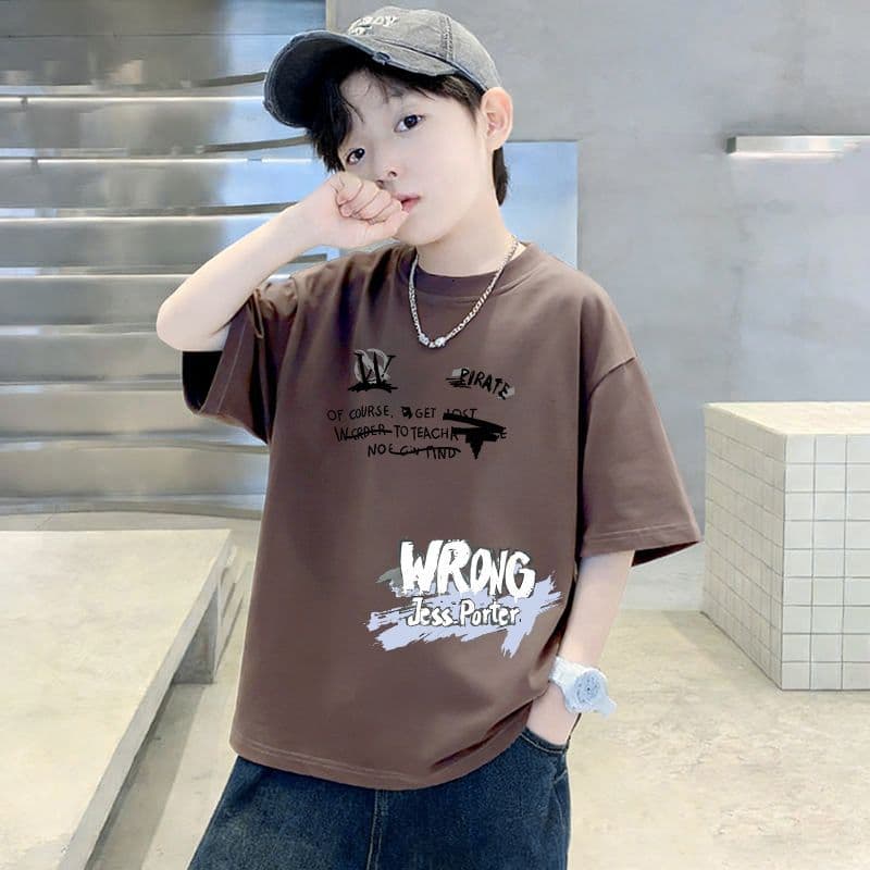 Genius Whale 100% Cotton Boys T-Shirt 2026 New Kids Short Sleeve Summer Top for Ages 6-12 Loose and Stylish