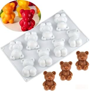 8-Cavity Bear Shape Mousse Mold Cute Teddy Bear Pudding Dessert Fondant Cake Silicone Mold