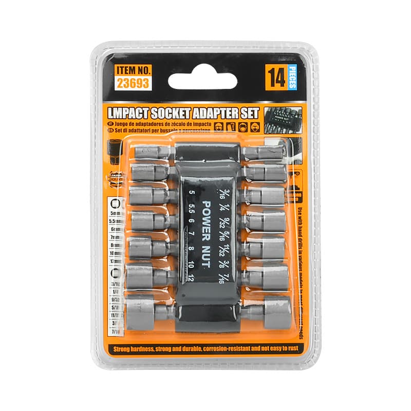 Hex Shank Impact Driver Socket Set for Power Drill 6.35mm, 9/14 Piece Set, Metric & Imperial Combined Heavy-Duty Sockets