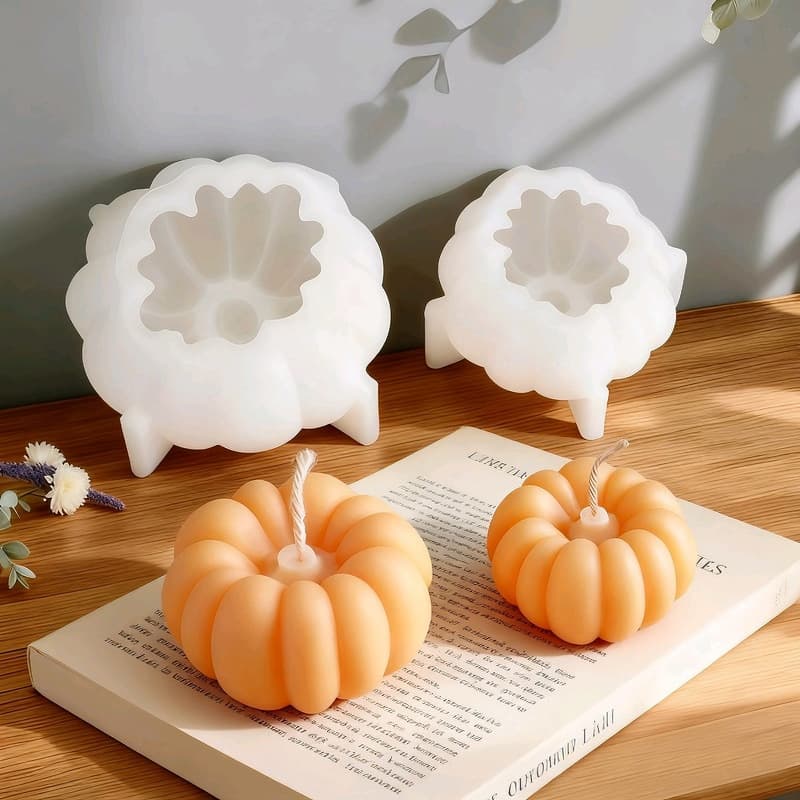 Halloween Pumpkin Scented Candle Silicone Mold, DIY Pumpkin Shaped Scented Candle Decoration Cake Mold