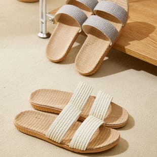 Linen Slippers for Women, Home Couple Indoor Wood Floor Slippers, Anti-Slip Unisex Thick-Soled Summer Slippers for Men