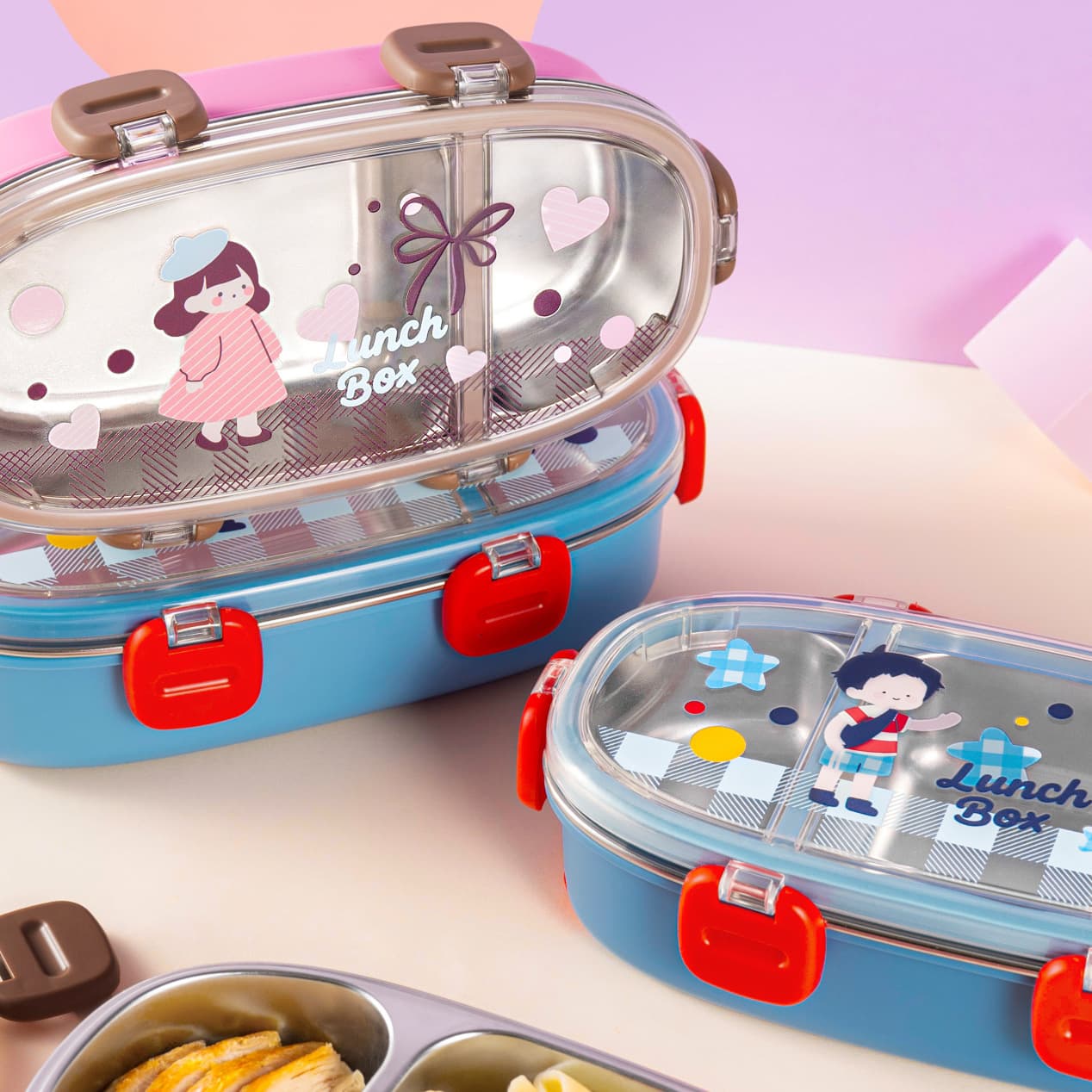 Cute divided lunch box, cartoon lunch box, special high-looking lunch box for students and children, lunch box for office workers