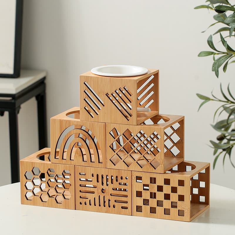 Geometric Series Bamboo Aromatherapy Lamp Candle Warmer Essential Oil Burner Export Candle Holder for Amazon AliExpress