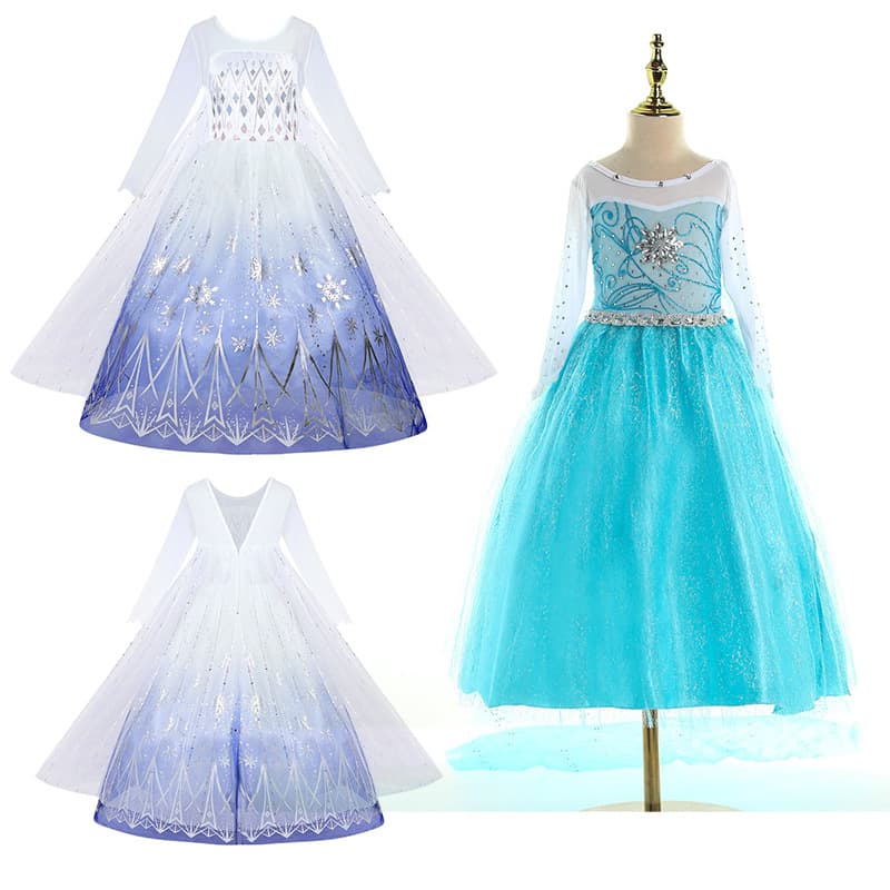 Elsa Princess Dress Mesh Sequins Tutu Skirt with Cape Frozen 2 Girl Elsa Gown