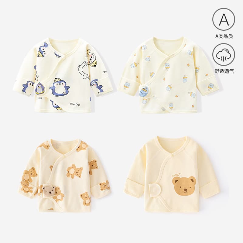 Baby Half-Back Bodysuit Class A Pure Cotton Seamless Monk Style Newborn Clothes 0-3 Months Baby Velcro Half-Back Top