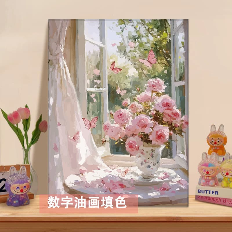 Spot wholesale digital oil painting diy oil painting coloring flower window sill flower oil painting filling simple decorative painting