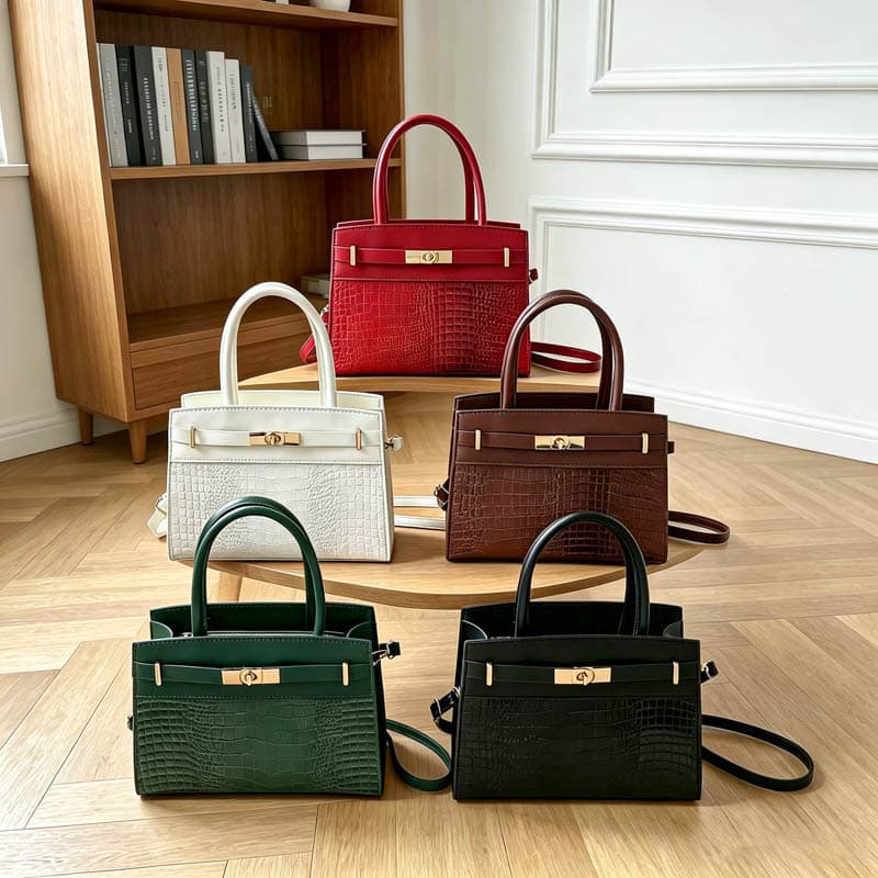 New Women's Bag European American Retro Shoulder Handheld Small Square Bag Crossbody Women's Bag Crocodile Texture Lady Bag