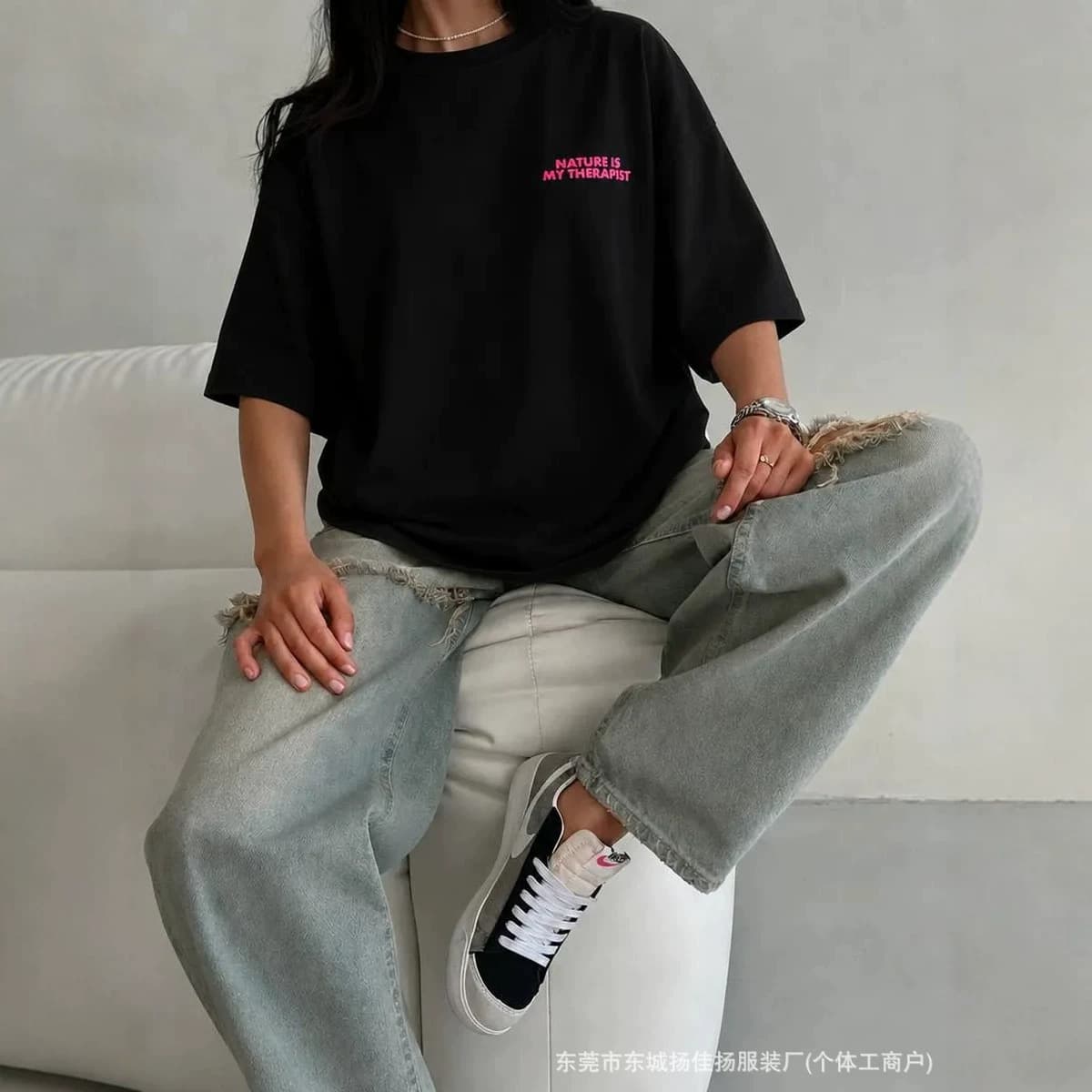 American-Style Casual Versatile Youthful Personality National Trend Brand Printed Summer New Pure Cotton Short-Sleeve Hip-Hop Top T-Shirt
