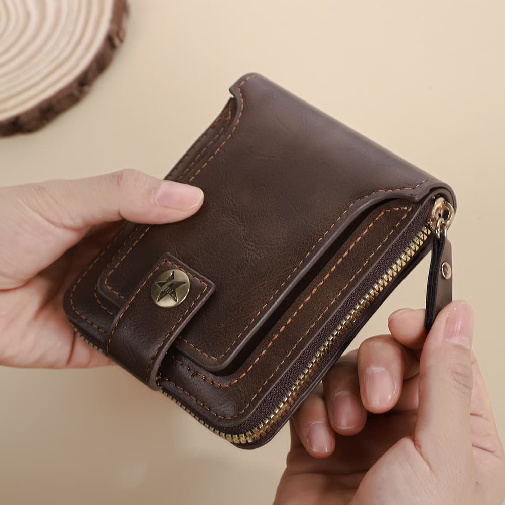 Cross-border men's wallet short retro fashion multi-card slot large-capacity wallet Amazon hot style coin zipper bag
