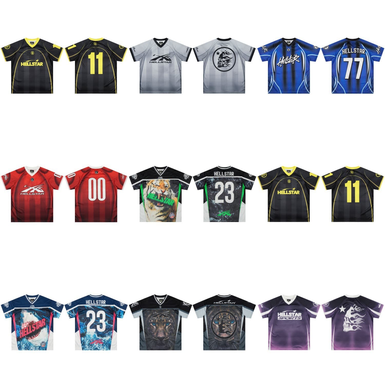 Cross-border HELLSTAR new mesh patchwork digital print V-neck short-sleeve t-shirt casual sports jersey football shirt
