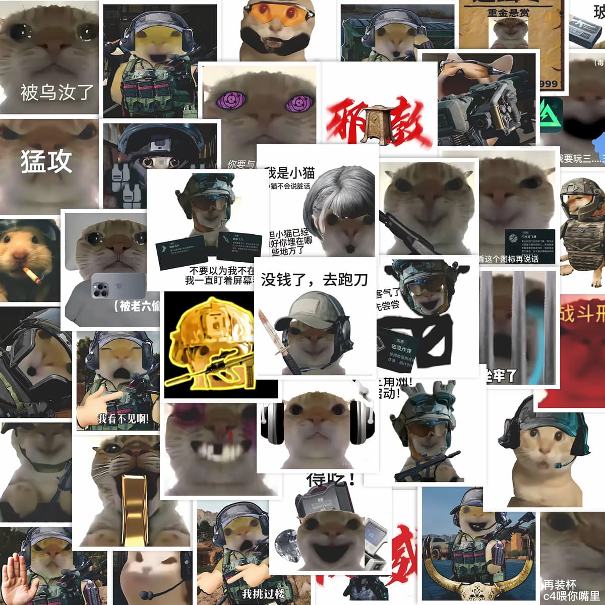 54-Piece Delta Force Operation Fierce Attack Mouse Gets Eaten Cat Meme Stickers Funny Silly Quirky DIY Decals for Computer