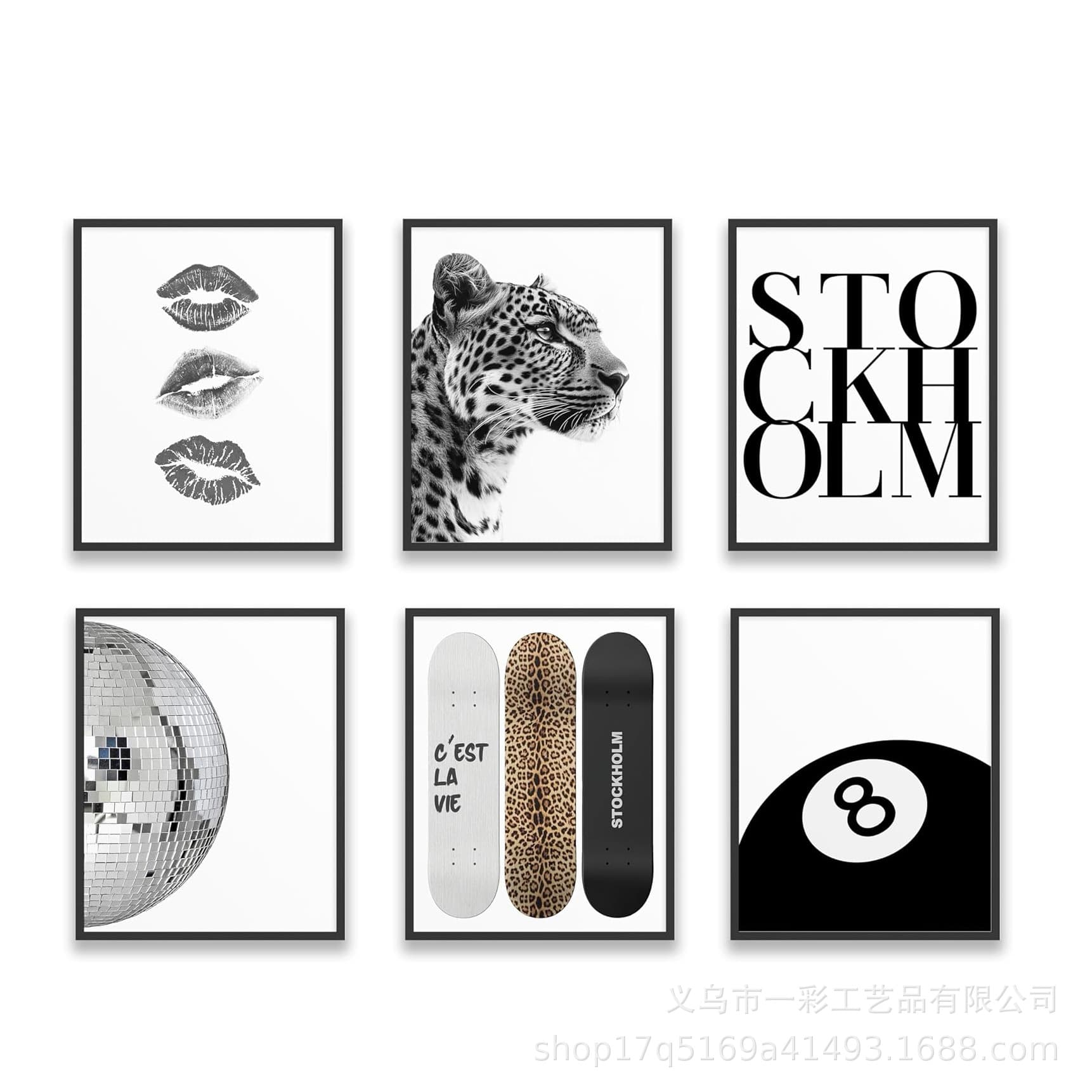 Trendy Fashion Lipstick Canvas Wall Art, Stylish Boots Wall Decor Painting, Elegant Sexy Red Lips Aesthetic Leopard Print Wall Picture