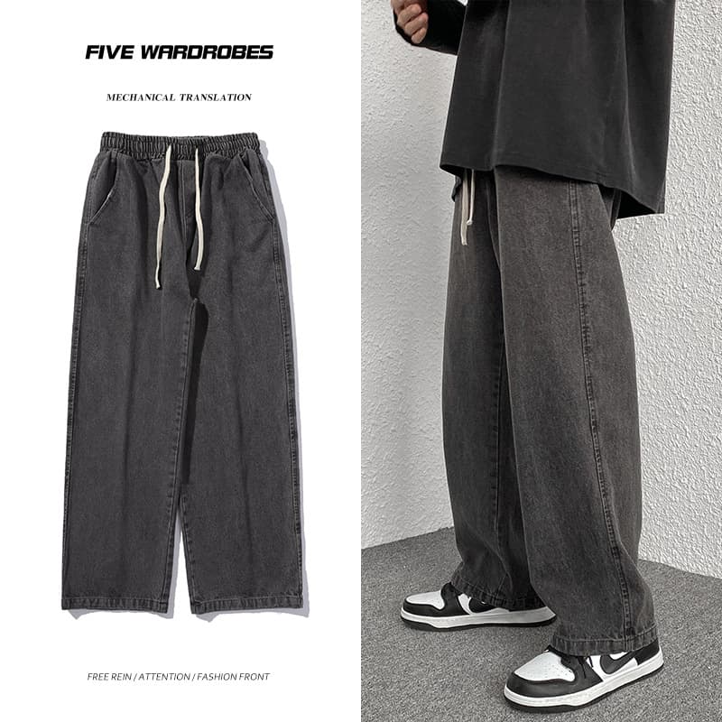 Loose Straight Leg Men's Jeans Black American High Street Casual Long Trousers Spring Autumn Fashion Brand Youth Popular