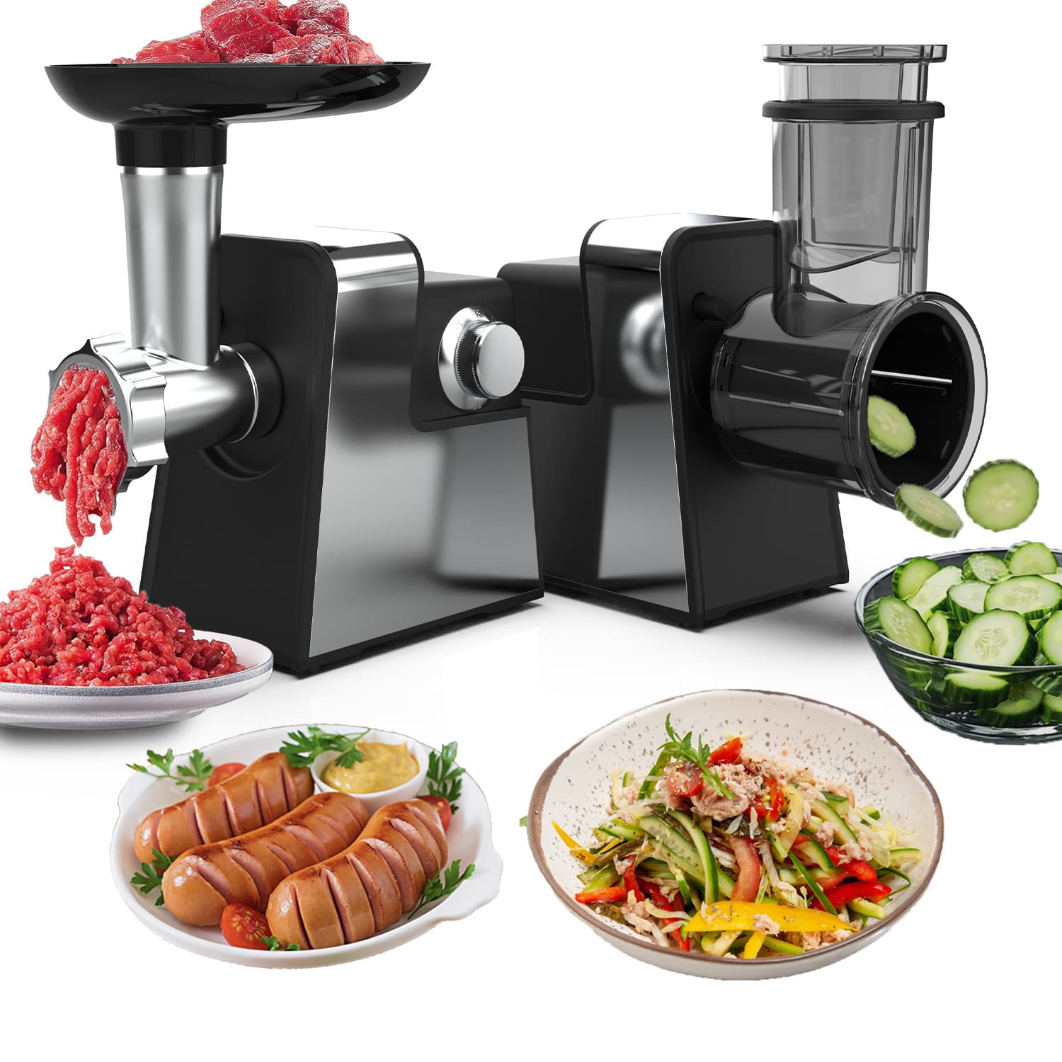 Multi-functional electric meat grinder, vegetable cutter, household sausage stuffer, US standard, Amazon cross-border factory.