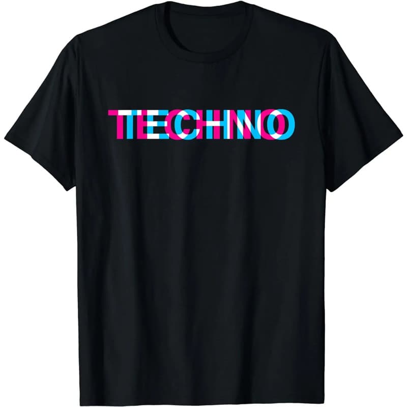 Vintage Unisex Y2K Techno Music Short Sleeve Crew Neck T-Shirt Cotton Retro Fashion Top for Men And Women