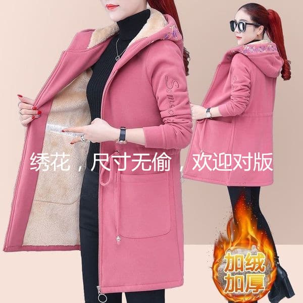 Women's Fleece Lined Jacket Mid Length Loose Fit Thick Winter Coat Hooded Large Size Open Cardigan Sweatshirt Autumn Winter