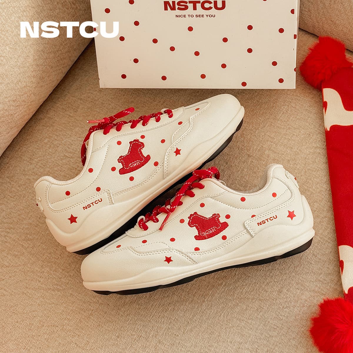 Nstcu Polka Dot Small Pony Training Shoes for Women 2026 New Model Year of the Horse Thick-Soled Sports Shoes Original Casual Sneakers 9022
