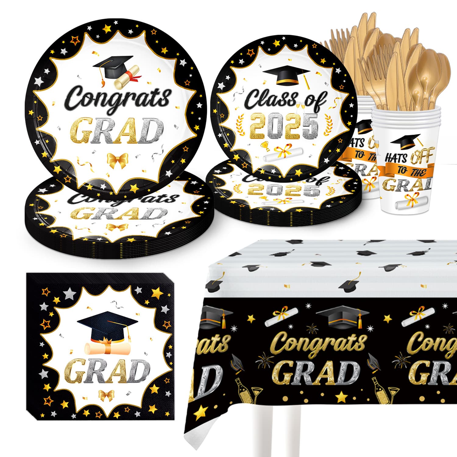 Star Graduation Season Series Theme Holiday Decoration Disposable Party Paper Plate Tissue Tablecloth Tableware for 12 People