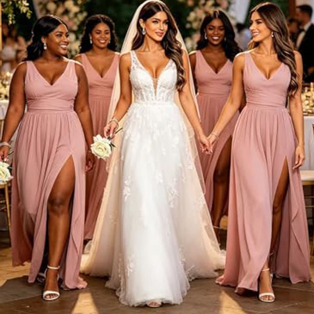 Amazon Best-Selling Bridesmaid Dress Sleeveless Deep V-Neck Backless Long Dress Forest Fairy Evening Gown Party Dress