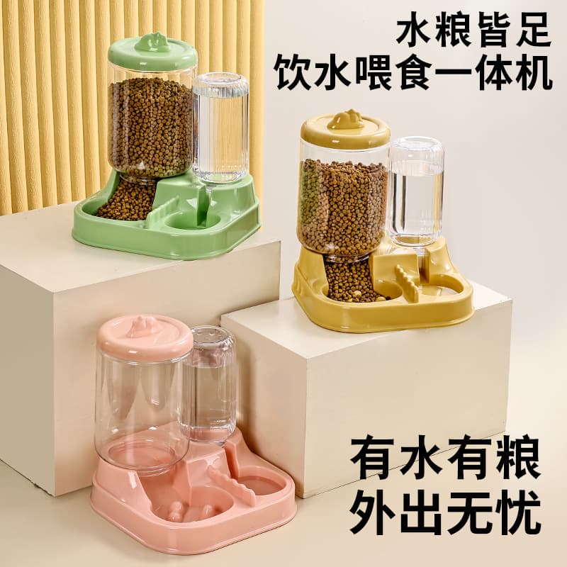 Cat automatic feeder, water dispenser, large-capacity cat bowl, integrated flowing water, non-wet mouth drinking water, automatic water feeder
