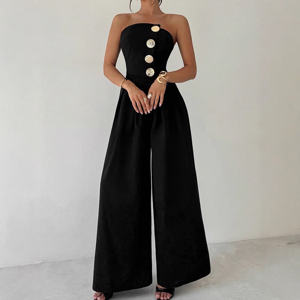 AD645 cross-border European and American autumn French new style sleeveless slim fit tube top waist sexy fashionable wide leg jumpsuit
