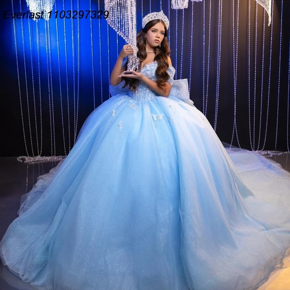 Train Evening Dress One-Shoulder Strapless Prom Ball Gown Tulle Princess Dress 3D Applique Dress