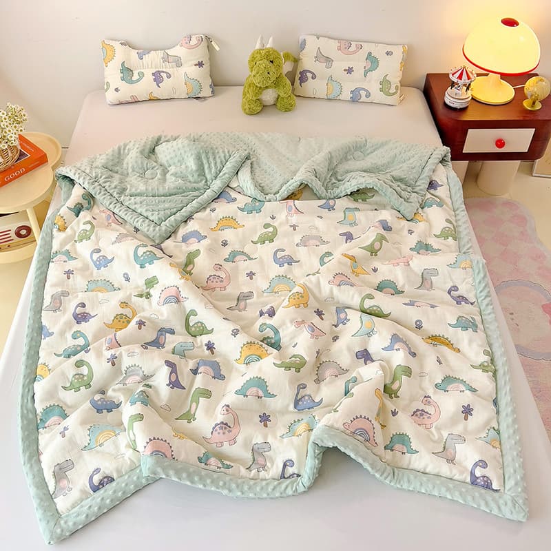 Foreign Trade New Cartoon All-Cotton Waffle Weave Double-Layer Gauze Bean Fleece Quilt, Pure Cotton Autumn/Winter Infant and Children's Bean Blanket