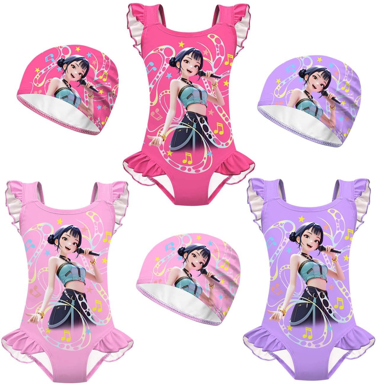 New children's swimsuit cosplay witcher group print girls one-piece lace swimsuit set 20724