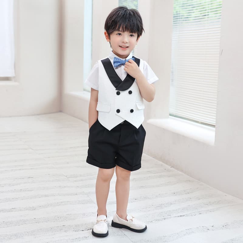 Boys Host Emcee Suit Summer White Tuxedo Set for Birthday Party Performance Wedding Flower Boy