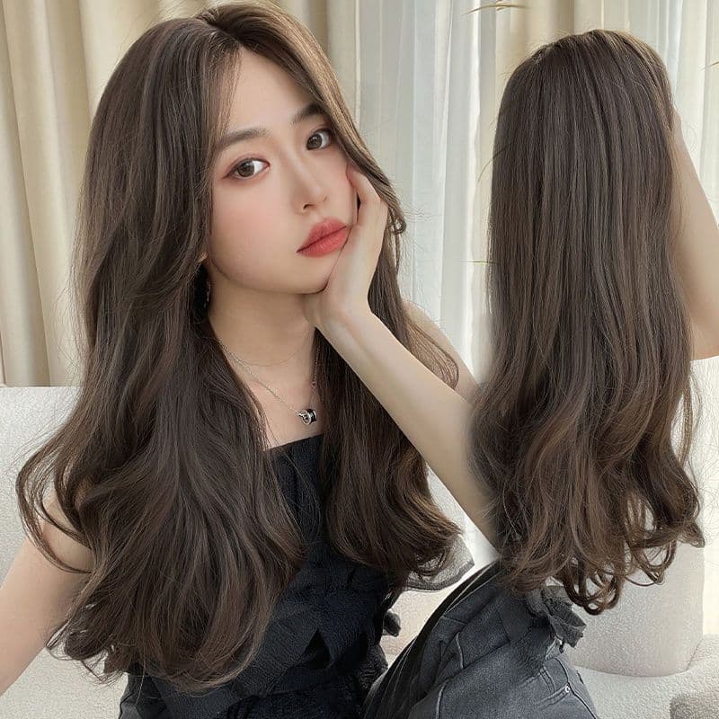 Full Wig for Women Front Lace Middle Part Long Hair Natural Fluffy Long Curly Big Wave Slightly Curly Wig