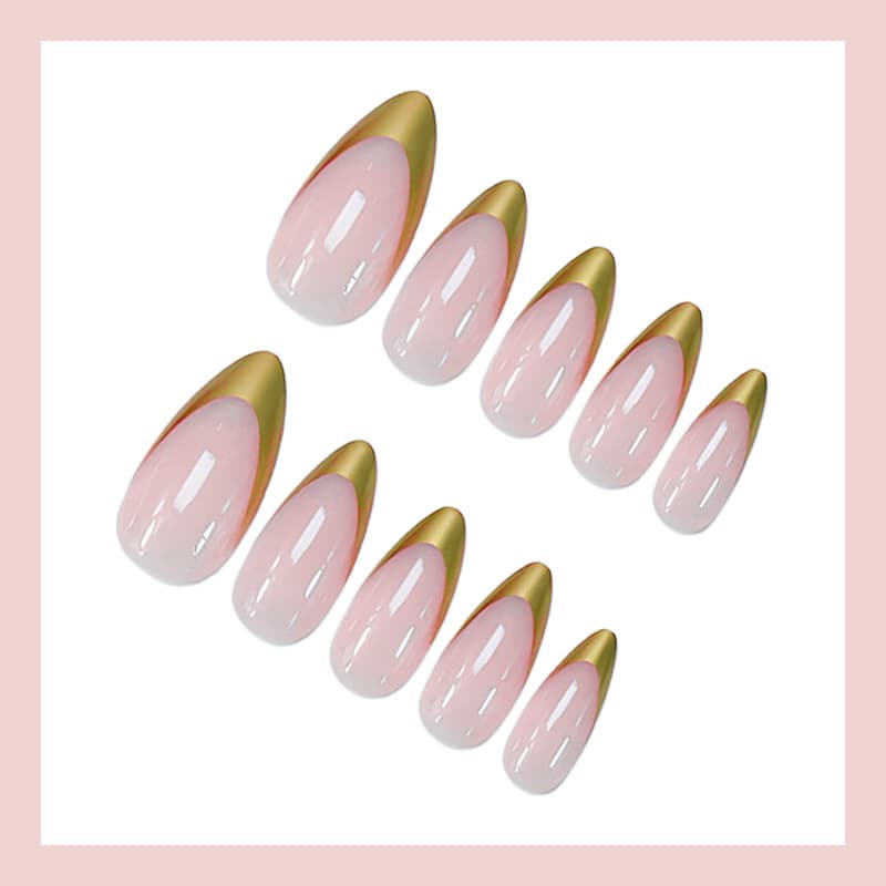 Hot-selling European and American cross-border wearable nail tips, gold-rimmed French style, premium press-on fake nails, finished wearable nails wholesale