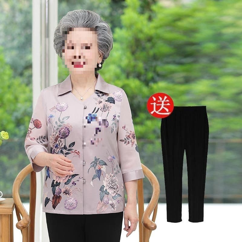 Spring and Summer Outfits for Middle-aged and Elderly Women, Grandma Blouse and Jacket Set