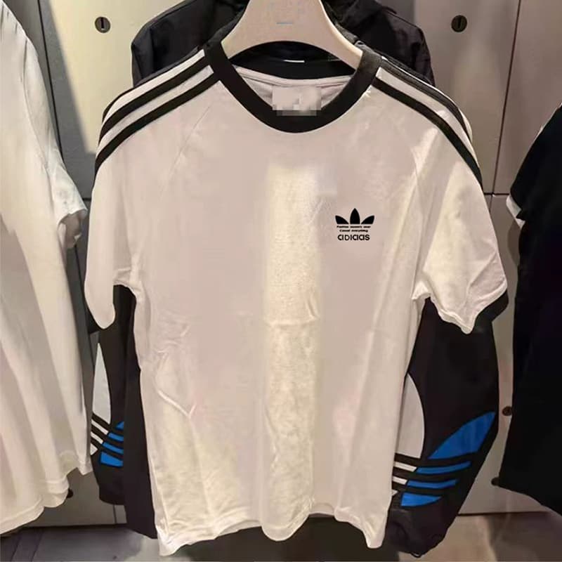 Clover Embroidered Classic Black and White Three-Stripe Short-Sleeve Women's Sports Tee Men's Crew Neck Half-Sleeve T-Shirt Top Summer