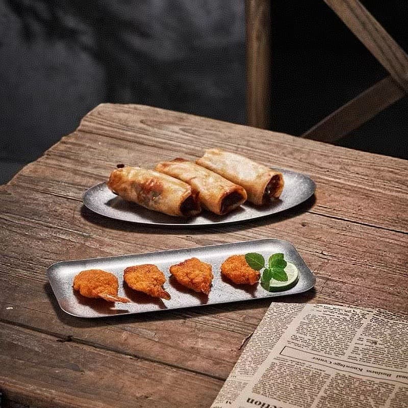 Retro vintage-style rectangular towel tray, oval towel plate, dessert dish, fried food platter, Western cuisine presentation plate