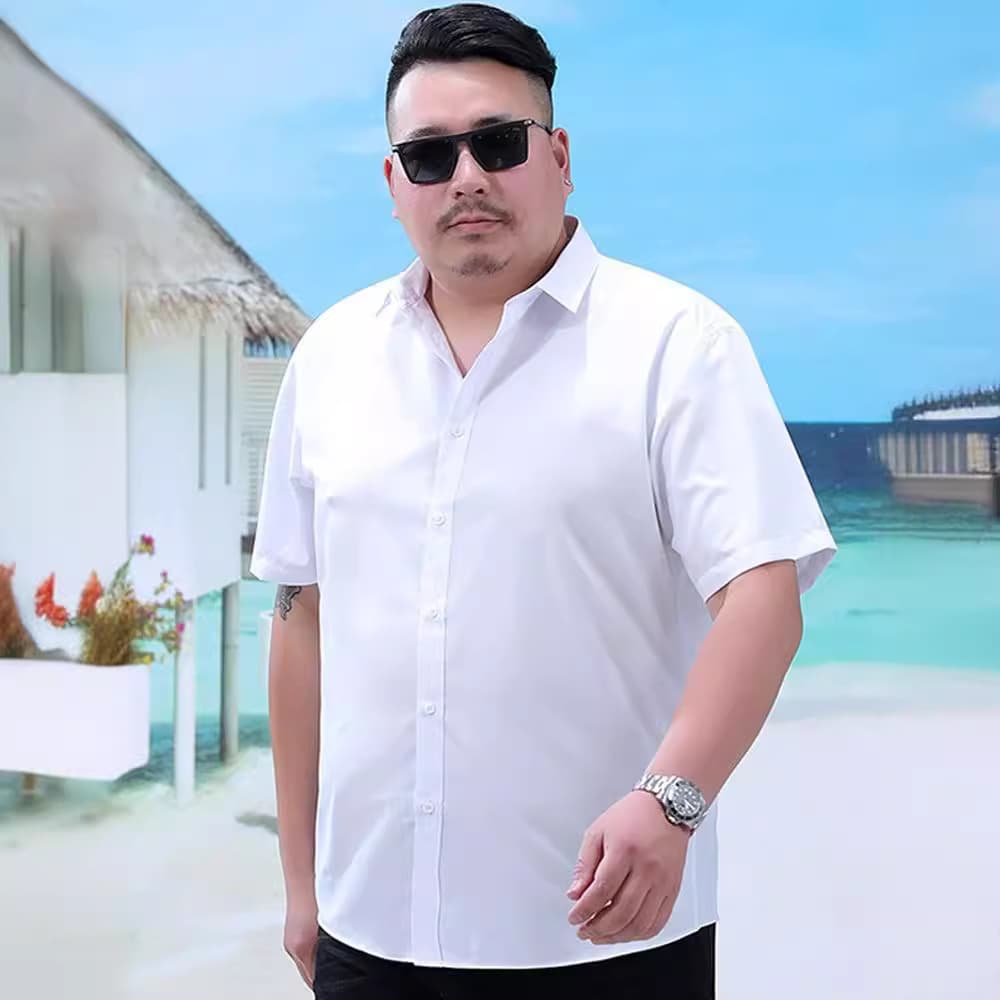 Summer Thin Men's Large Size Loose Short Sleeve Casual Shirt Business Casual White Shirt Square Collar plus Size Clothing