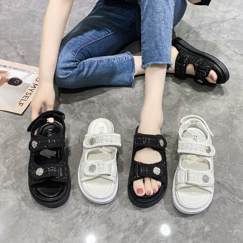 Women's Sandals 2025 New Summer Ins Fashion Casual Sport Style Velcro Thick Sole Beach Shoes