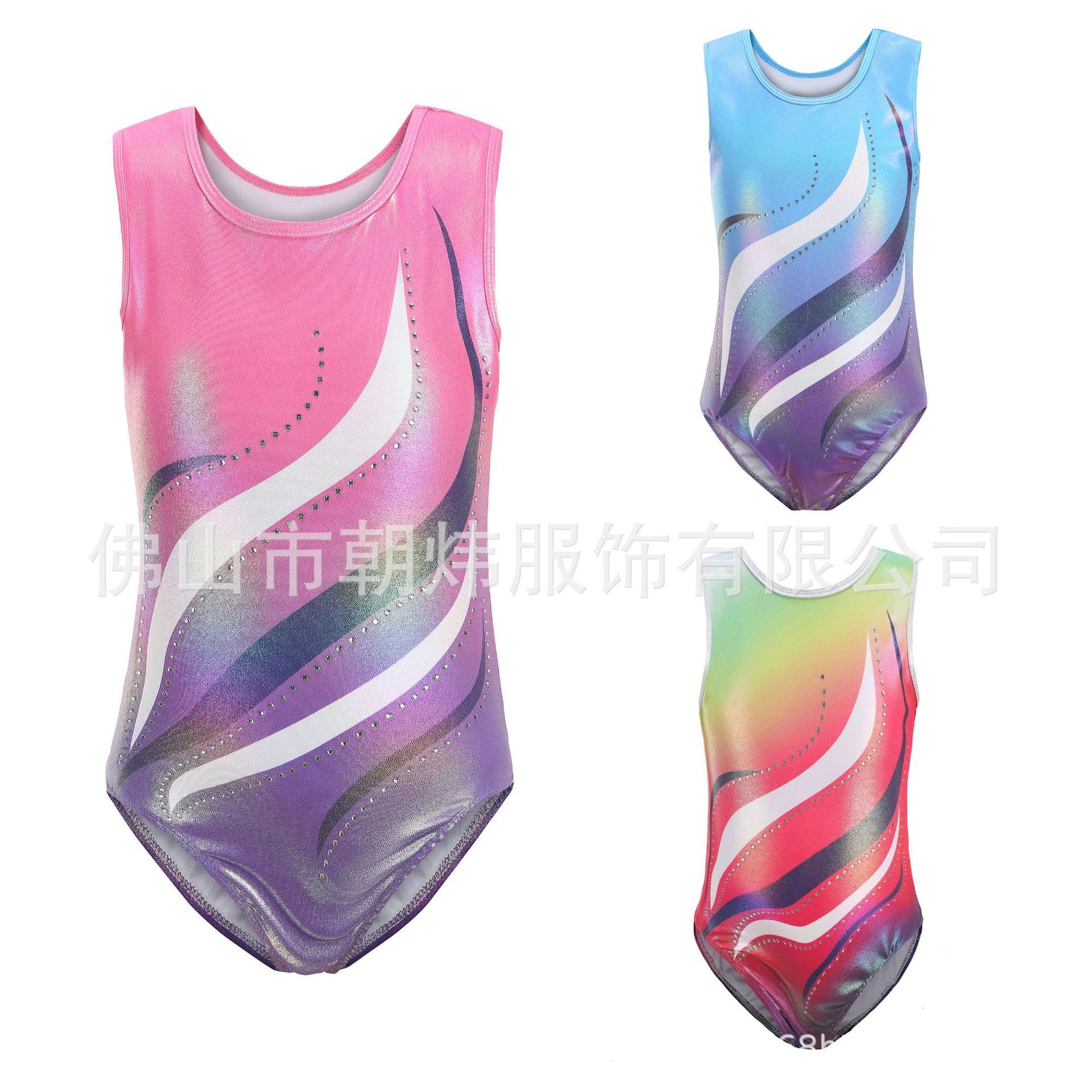 Spot cross-border foreign trade hot-drilled children's gymnastics clothes hot-stamped rainbow dance clothes performance clothes tights practice clothes