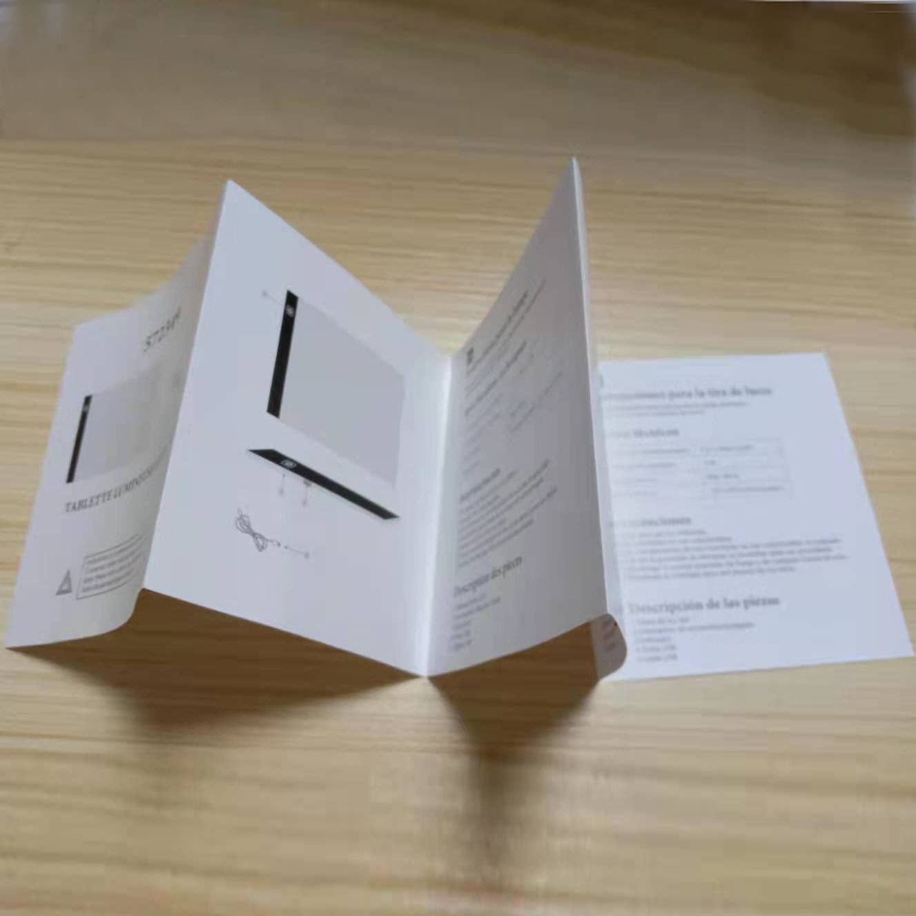 Four-fold five-page product brochure, color promotional leaflet, catalog, instruction manual, custom design and printing.