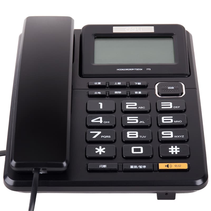 Deli 773 Telephone Black Large Screen with Caller ID, Fixed Wired Business, Office, Hotel, and Home Use Fixed Unit