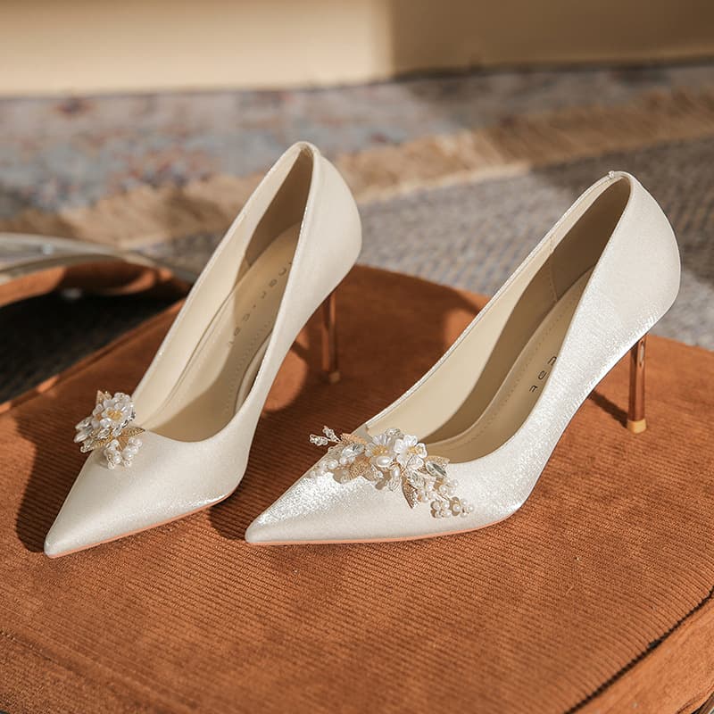 817-6 Women's High Heels Thin Heel 2026 New Pointed Toe Shallow Mouth Single Shoes Show He and Wedding Dress Two-Wear Bride Wedding Shoes