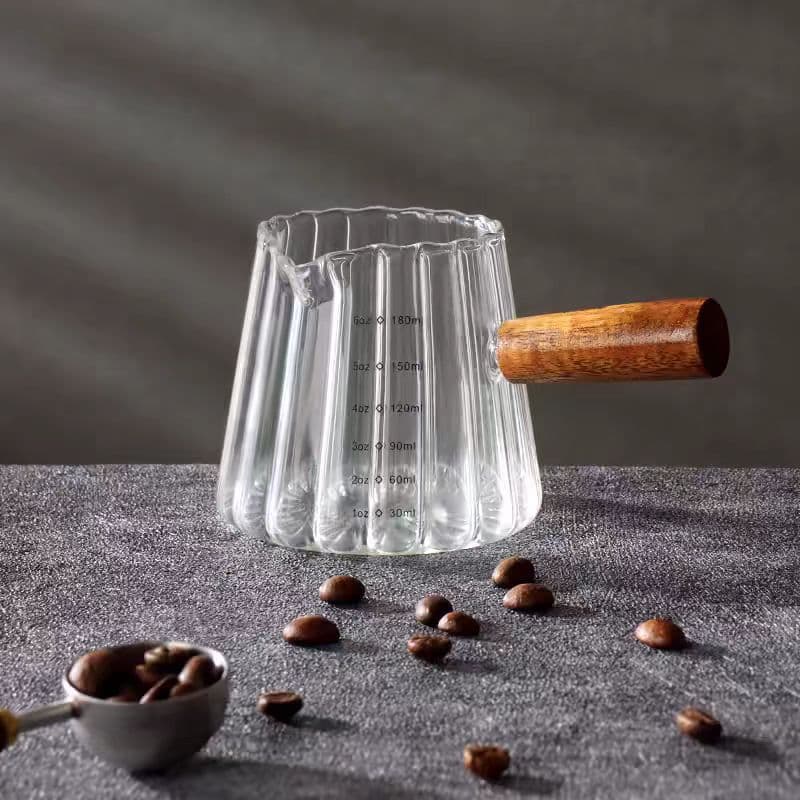 Wooden Handle Coffee Cup Espresso Measuring Cup Glass Concentrate Ounce Cup Tool with Scale Small Milk Pitcher