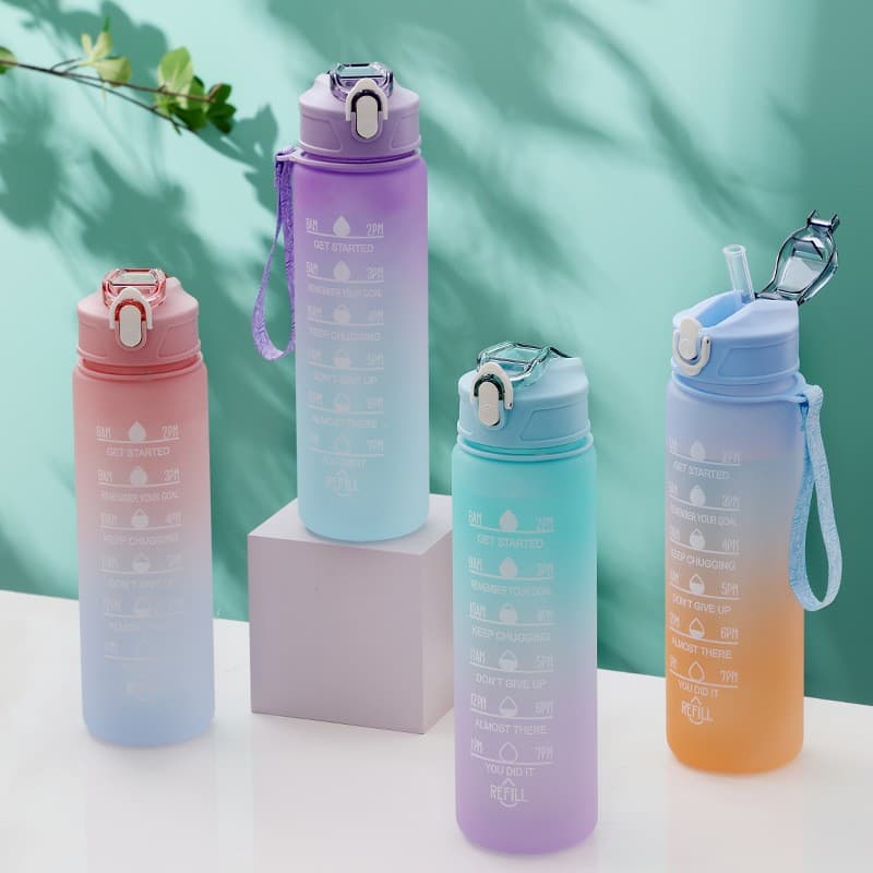 Simple outdoor sports portable straw, large capacity kettle, space cup with rope, cross-border hot style