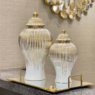 Ceramic Luxury Electroplated General Jar, European-Style Flower Vase Ornament, Entryway Soft Decor Storage Jar